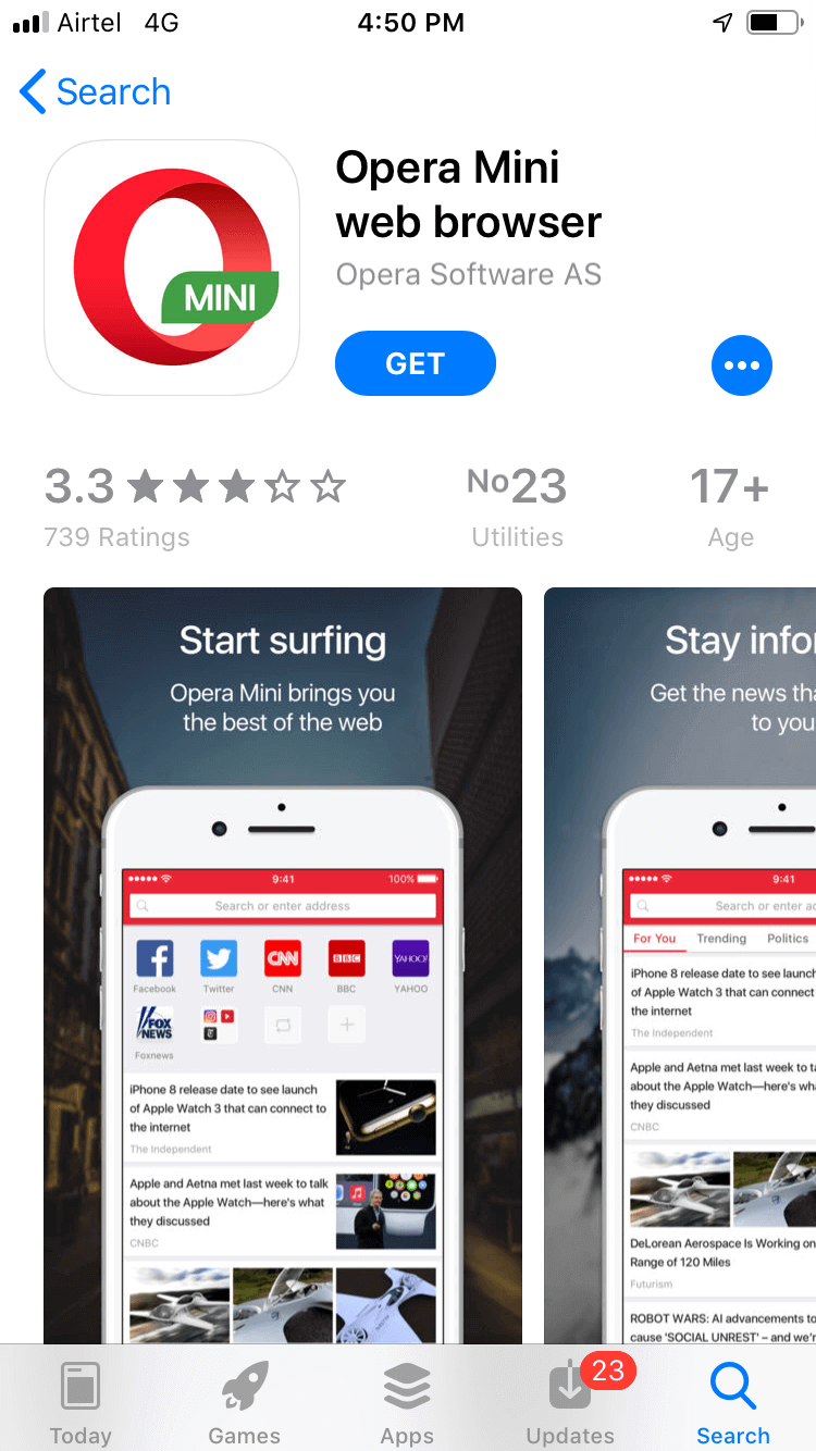 opera mini beta for iphone