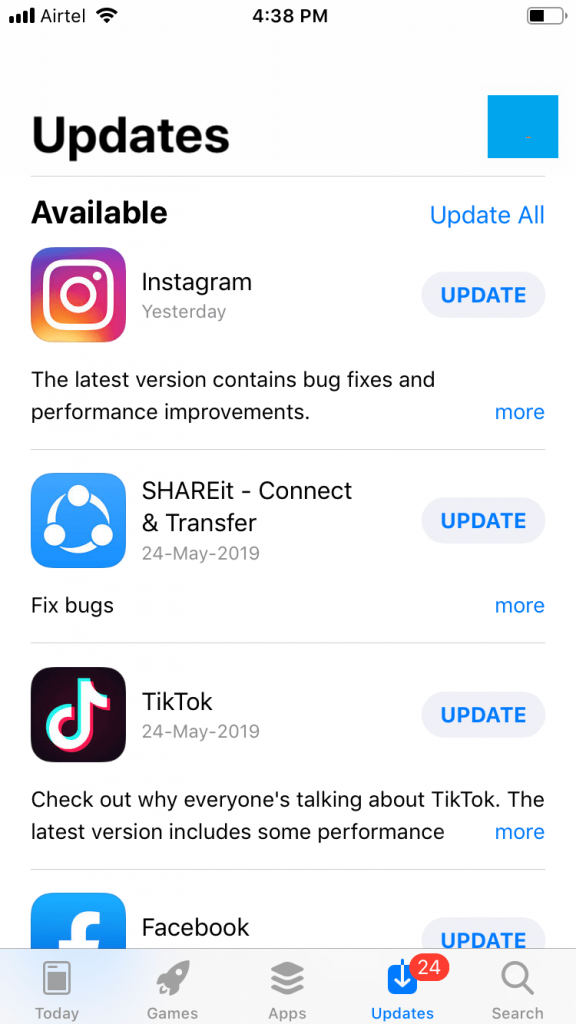 Click on Updates icon