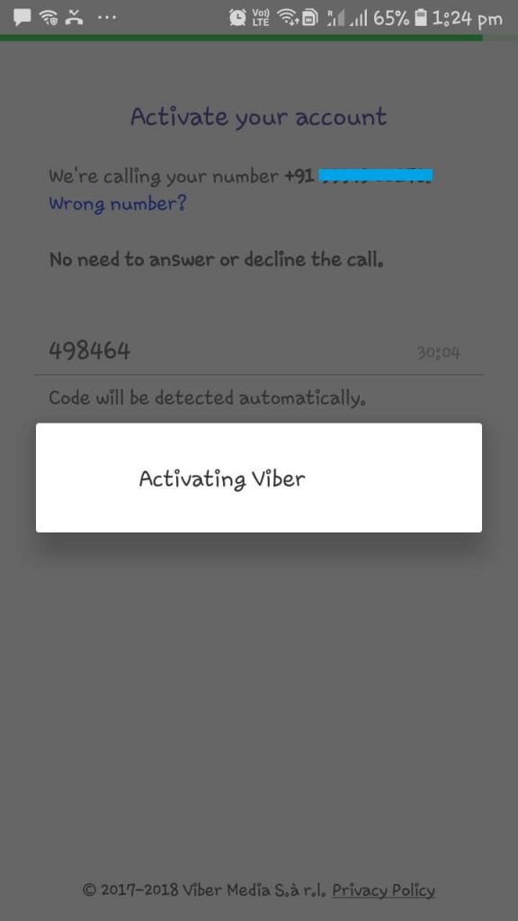 Viber Account will be Activated