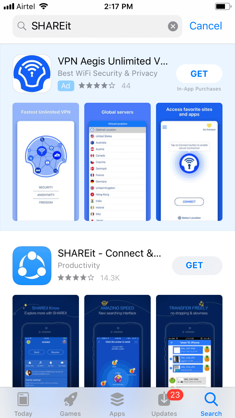 shareit apps down