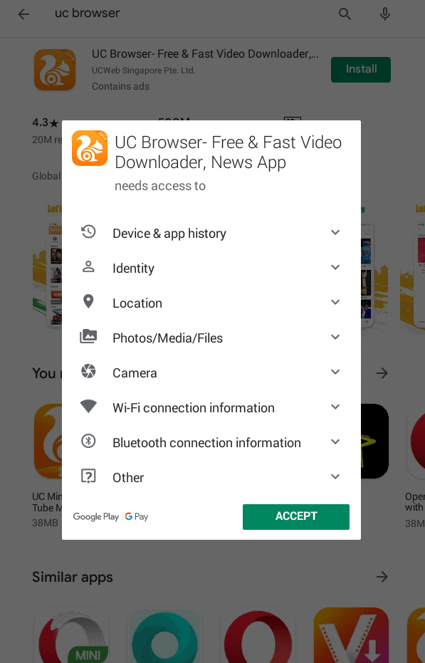 Accept the list of permissions