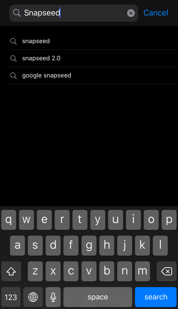 Type as Snapseed on Search box