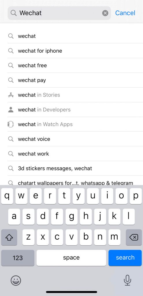 Search for WeChat