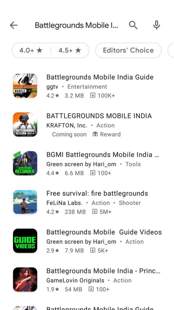 Search for Battlegrounds Mobile India
